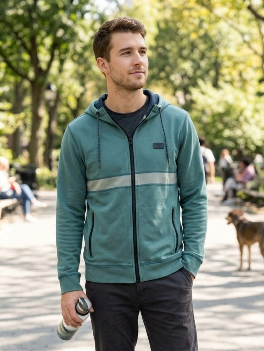Abercrombie & Fitch Green Hooded Full Zip Hoodie with Contrast Stripe Mens S